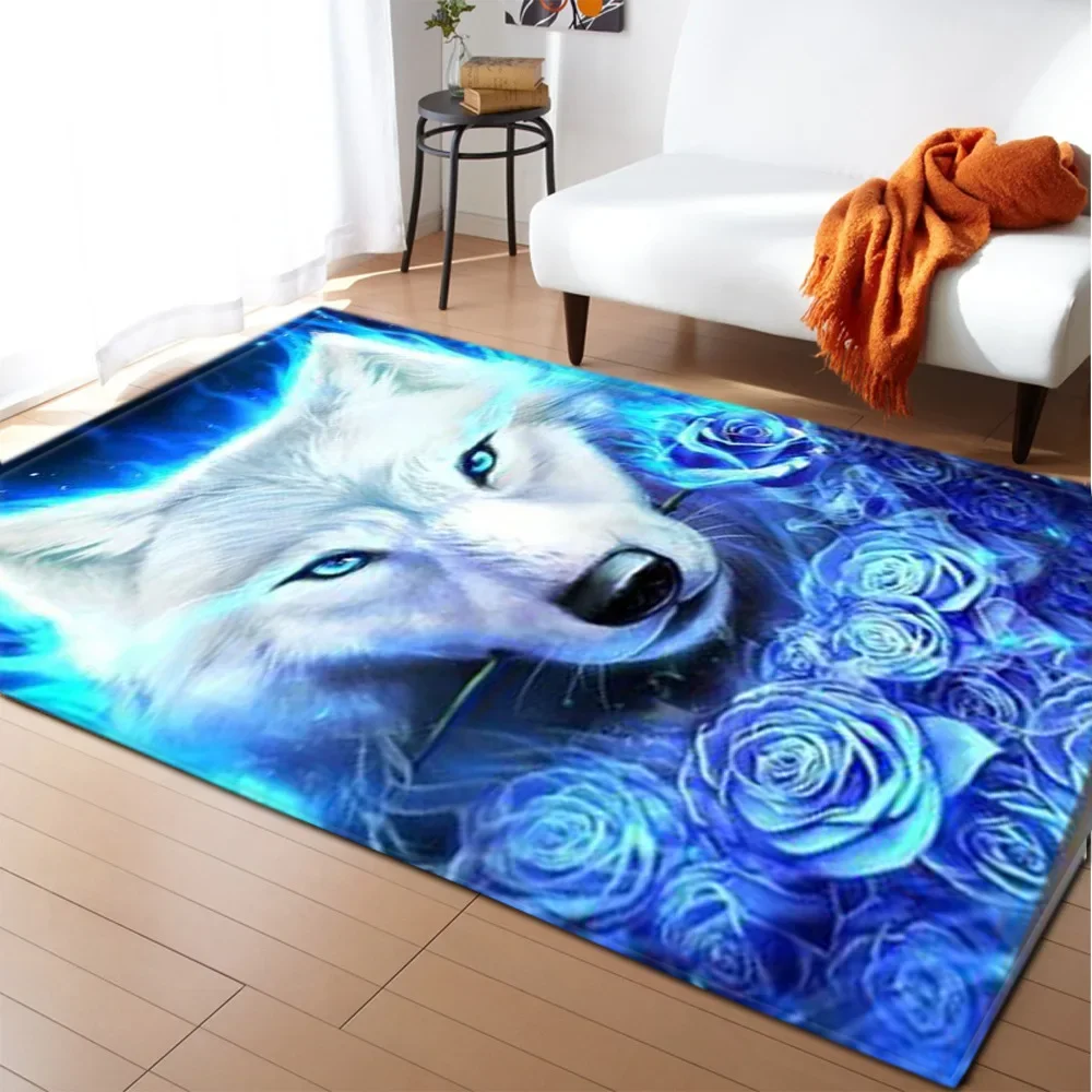 Cartoon Wolf With Flower 3D Printing Carpets For Home Living Room Bedroom Area Rugs Soft flannel Antiskid Child Crawl Floor Mats