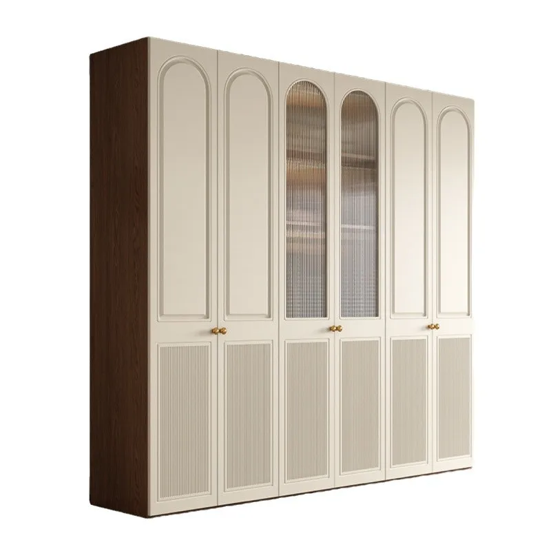 

Light French retro wardrobe swing door bedroom home antique glass combination