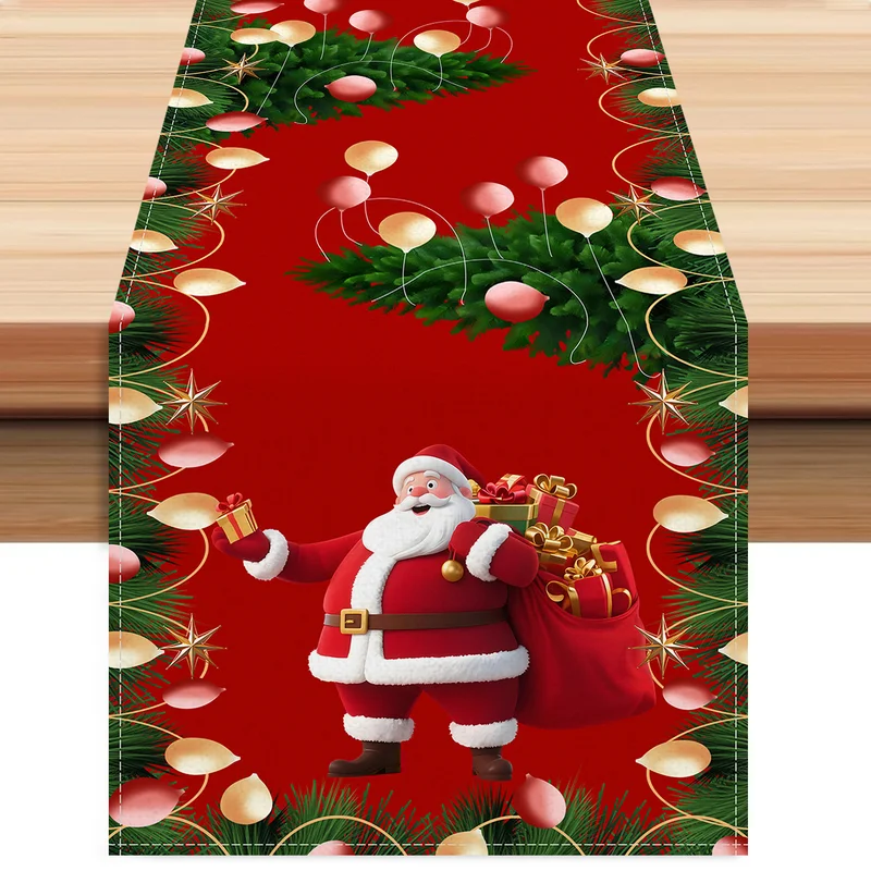 

Christmas Printed Linen Table Runner Home Party Decor Santa Claus Snowman Table Runner Home Desktop Christmas Decorations