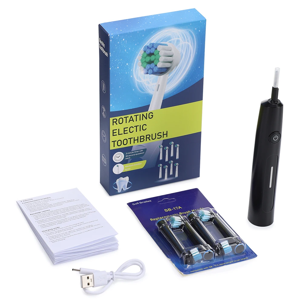 Elektrische Zahnbürste, rotierend, wiederaufladbar, 5 Reinigungsmodi, intelligentes Aufhellen, rotierende, wasserdichte Zahnbürsten für Erwachsene mit 4 Bürstenköpfen