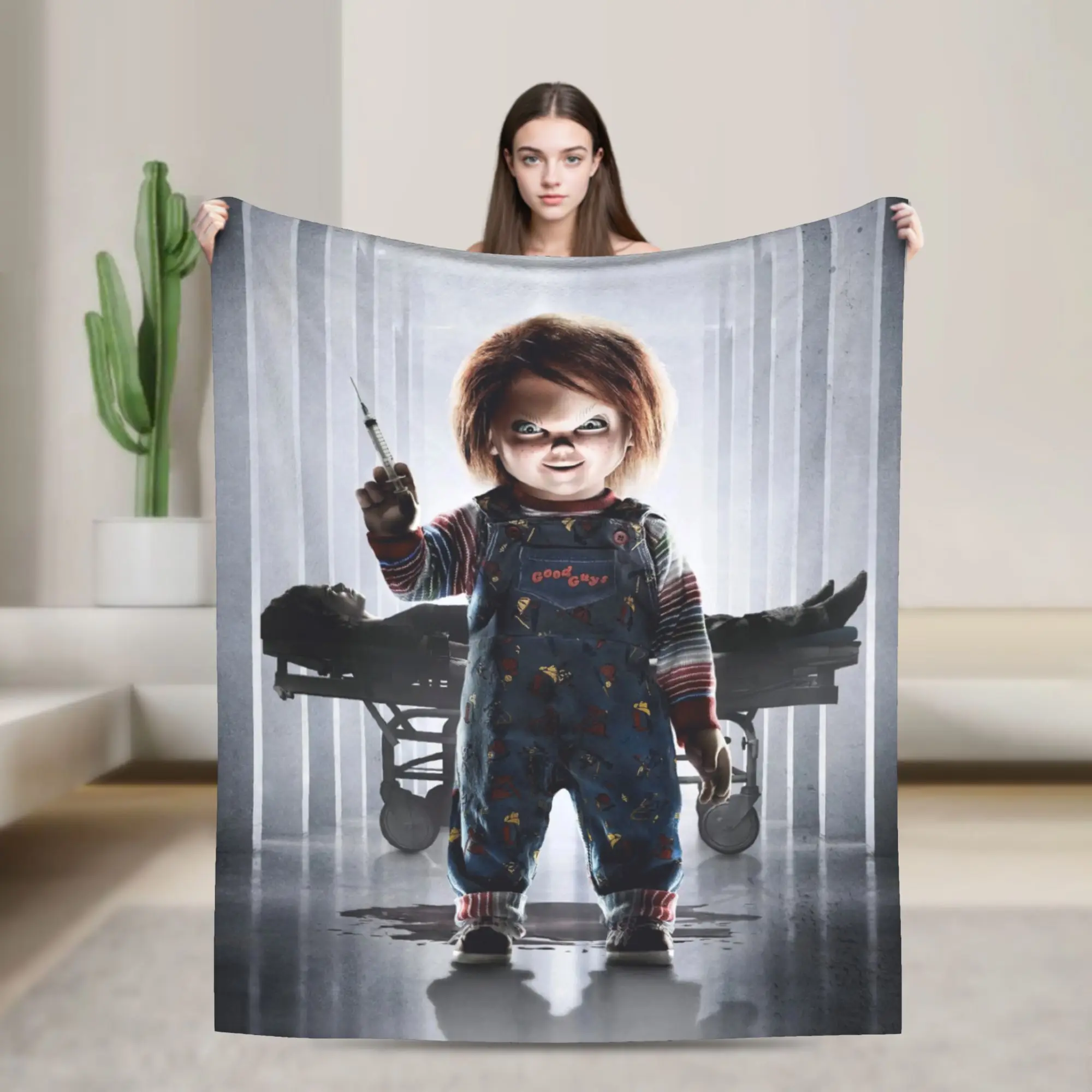 

Одеяло Chuckys на Хэллоуин, плюшевые одеяла из фильма ужасов, портативные ультрамягкие теплые покрывала для путешествий в самолете,