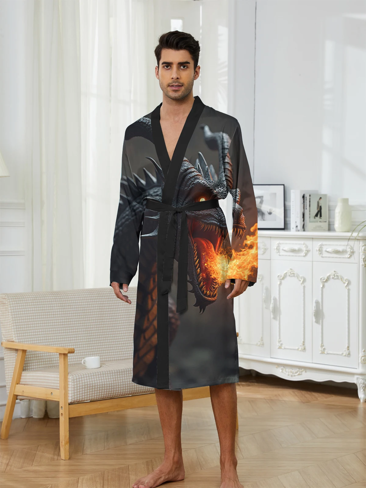 1pcs Men's Robes 2026 Spring/Summer Breathable 3D Printed robe Men's bathrobe Sleepwear Robes Graphic Funny pajamas