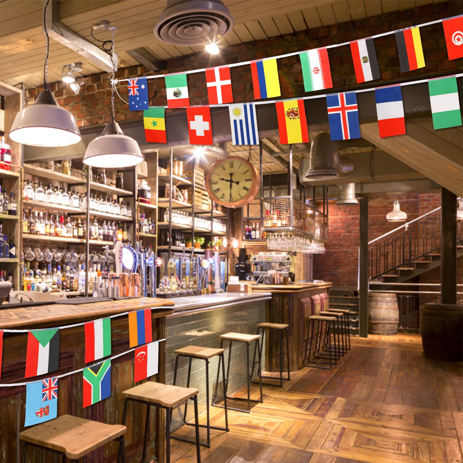 

200Pcs Assorted World Flags String Banner Set Lightweight Hanging Decorations for Theme Party Classroom Sports Events