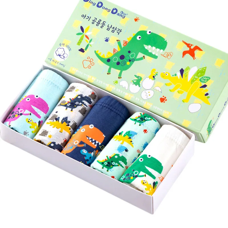 5 Pieces Set Kids Underwear Boys Knickers Breathable Cotton Children Panties Dinosaur Cartoon Pattern Briefs For Boys 2-14 Years