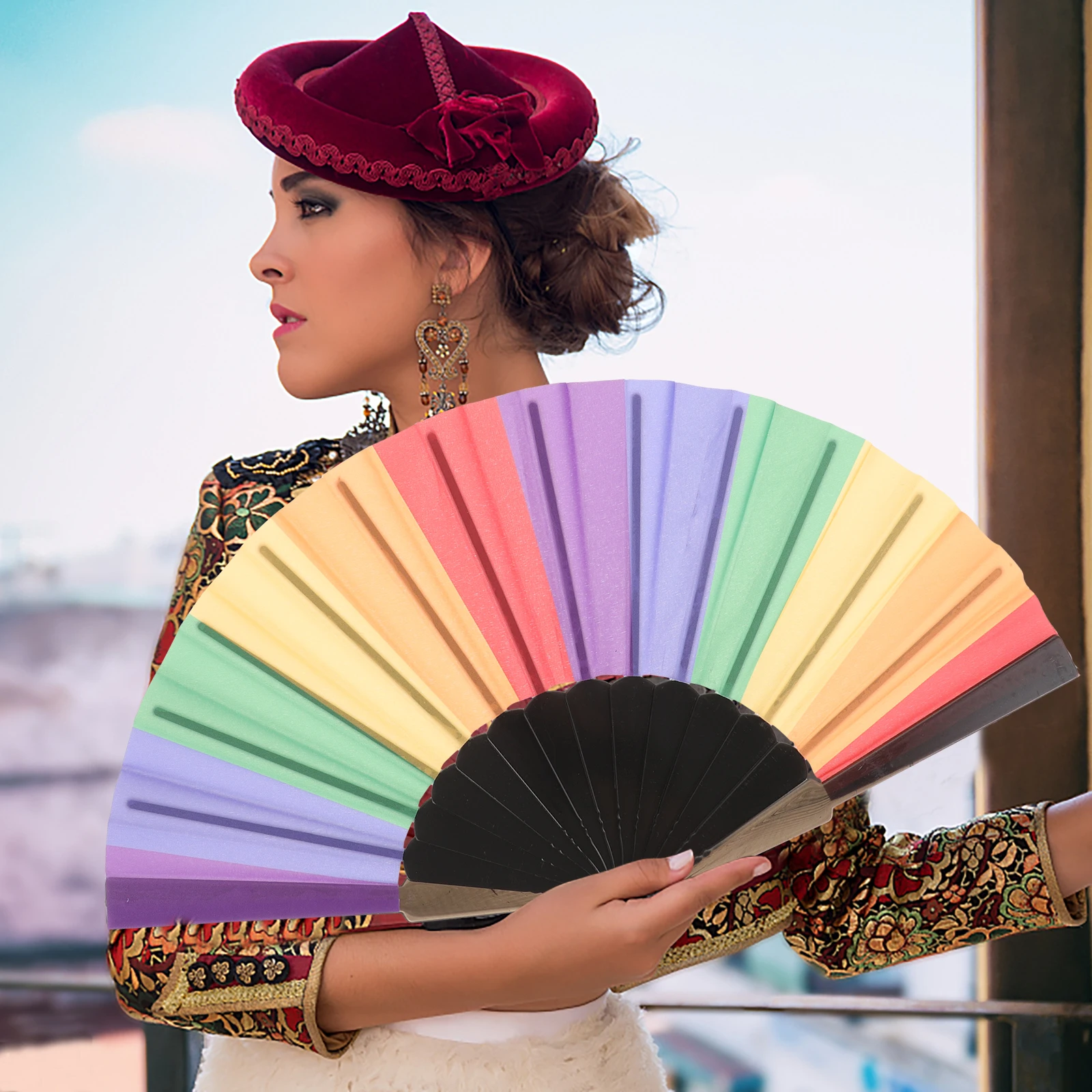 

Rainbow Fan Collapsible Hand Creative Folding Fans Dance Exquisite Dancing Foldable for Rave Decoration