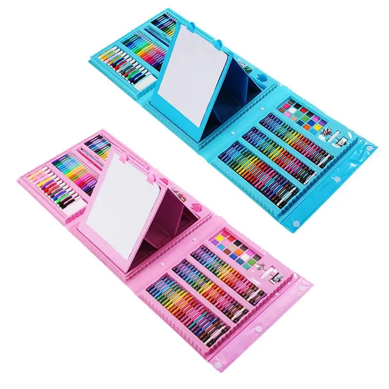 kit kids drawing art creat inclui pasteis a oleo crayons lapis colorido bolos de aquarela sketch pad 208 pcs 01