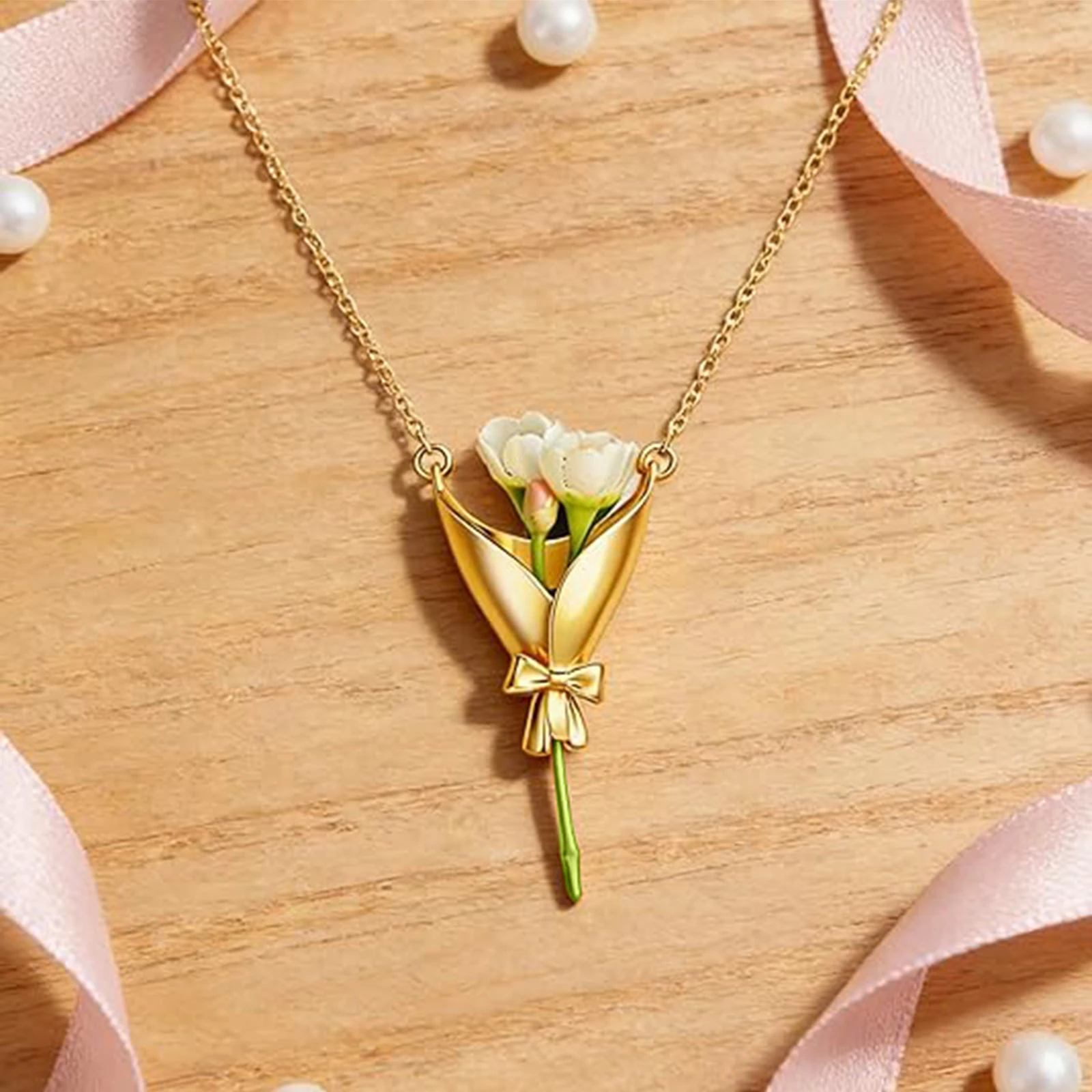 Women DIY Flower Bouquet Necklace Multi-Purpose Wearable Flower Bouquet Pendant Stylish Mini Vase Jewelry for Mom/Grandma/Aunt