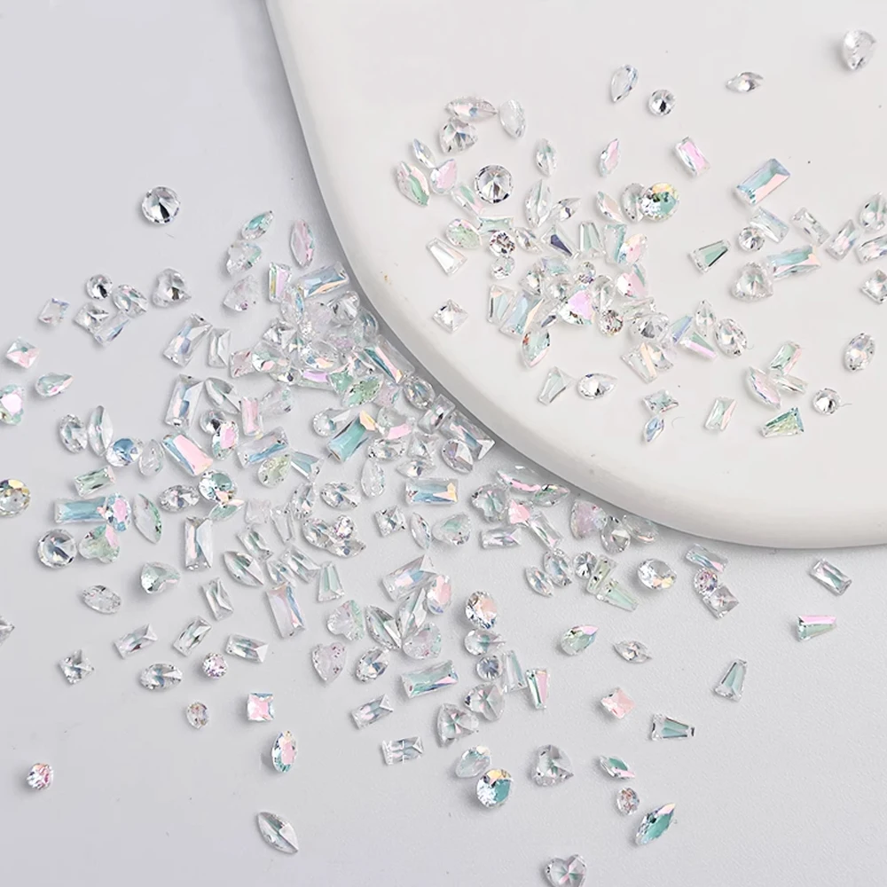 100pcs 5A Mini Sparkle Aurora White Ice Transparent Zircon Nail Accessories Cognac Mix Shapes Water Droplet Diamonds Nail Charms