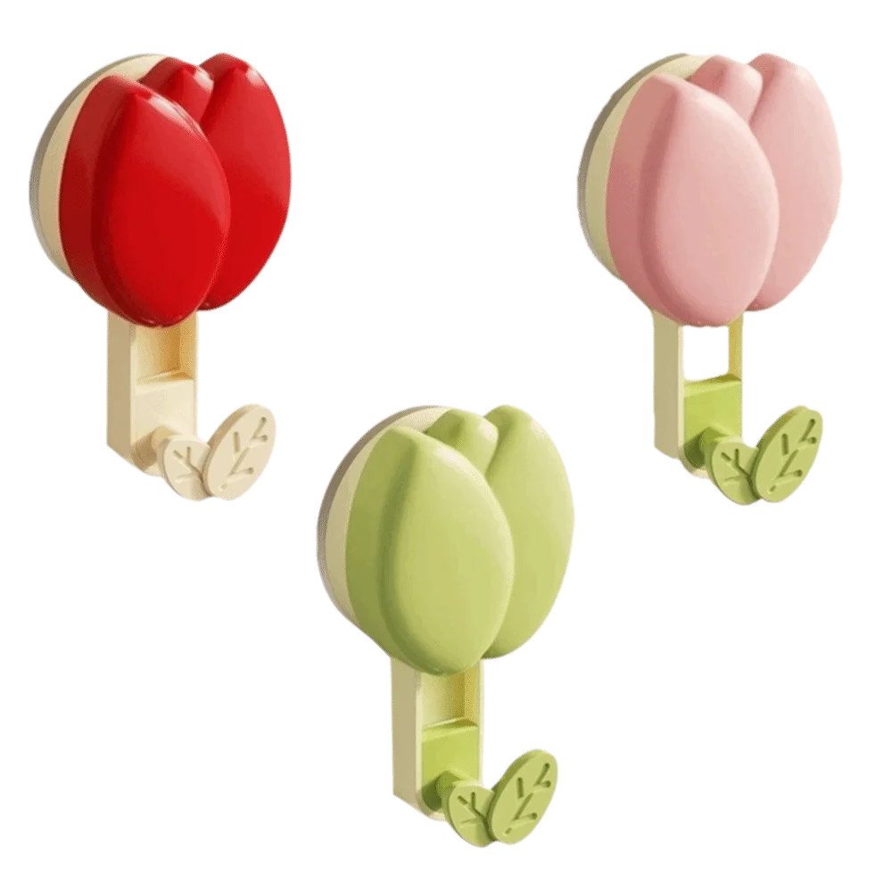 Creative Plastic Tulip Suction Cup Hooks Removable No Drill Vacuum Suction Hook Cute Flower Shape Towel Rack Bathroom