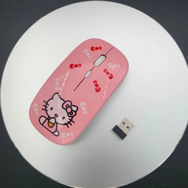 سانريو مرحبا كيتي فتاة سماعة لاسلكية تعمل بالبلوتوث ماوس شخصيات أنيمي رقيقة جدا صامتة صغيرة USB 2.4G ماوس باد الكمبيوتر المحمول