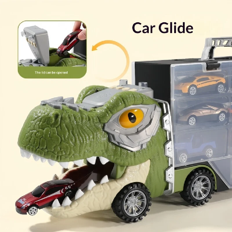 

Двусторонняя игрушка-силовоз из сплава на тему динозавра с контейнером для хранения, идеальный подарок для мальчиков, модель автомобиля без дистанционного управления