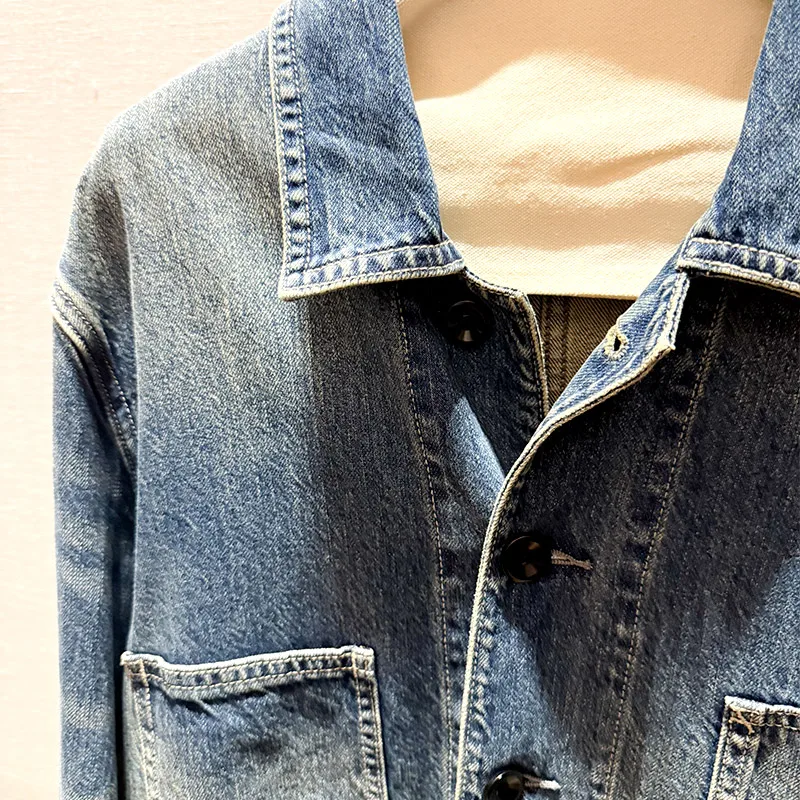 Autumn and winter new women's clothing retro versatile with belt four-pocket old money style denim jacket