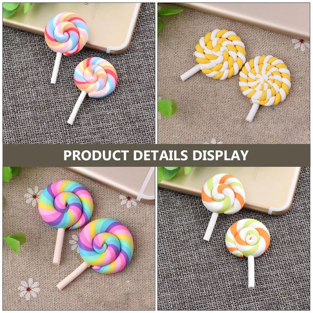 

20pcs Micro Landscape Ornament Polymer Clay Lollipops 3D Simulation Candy Embellishments Decorative Sculptures for Phone DIY