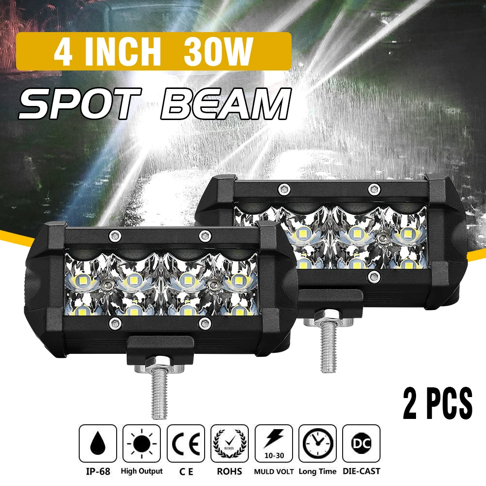

HAOLIDE 4-дюймовый 2-рядный светодиодный светильник Spot Flood Combo Beams 12000LM Driving Work Light Off Road 4x4 для автомобиля, грузовика, квадроцикла, лодки 12 В 24 В