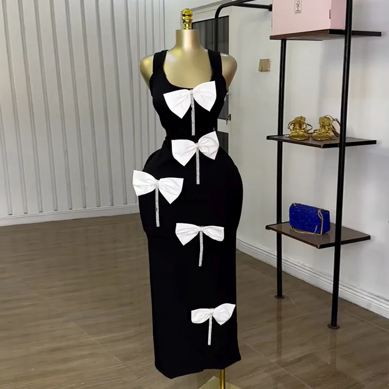 

Women's Dress New Elegant U-Neck Off Shoulder Bow Decoration Pendant High Waisted Dress Long Skirt Shipped Within 48 Hours