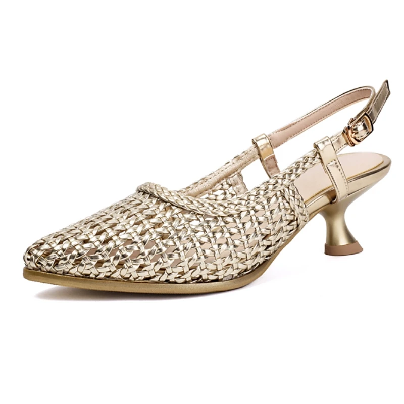 Summer Shoes Sandals for Women Fashion Breathable Luxury Gold Silver Footwear Large Size Point toe Kitten Heels Wedding Shoes
