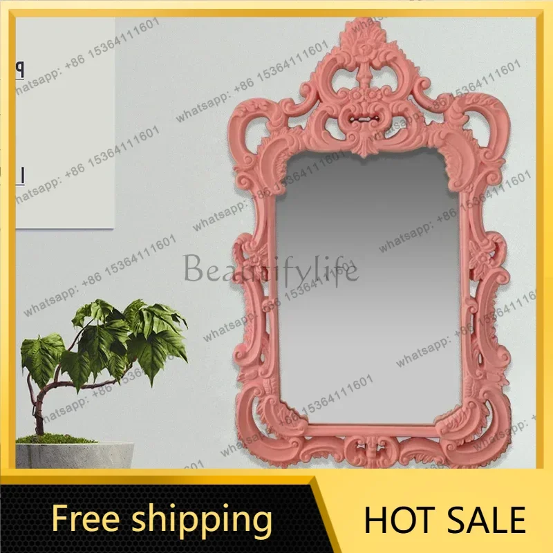 LJY Pink Selfie Mirror Vintage Vanity Makeup Mirror for Girls Bedroom Instagram Aesthetic Photo Decor