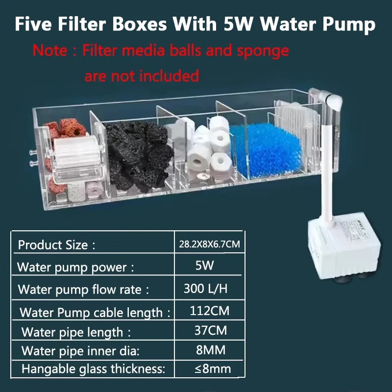 1PC Aquarium Waterval Filter Box Wandmontage Ingebouwde Stille Circulerende Waterzuiveraar Voor Aquarium Tank Box Met waterpomp