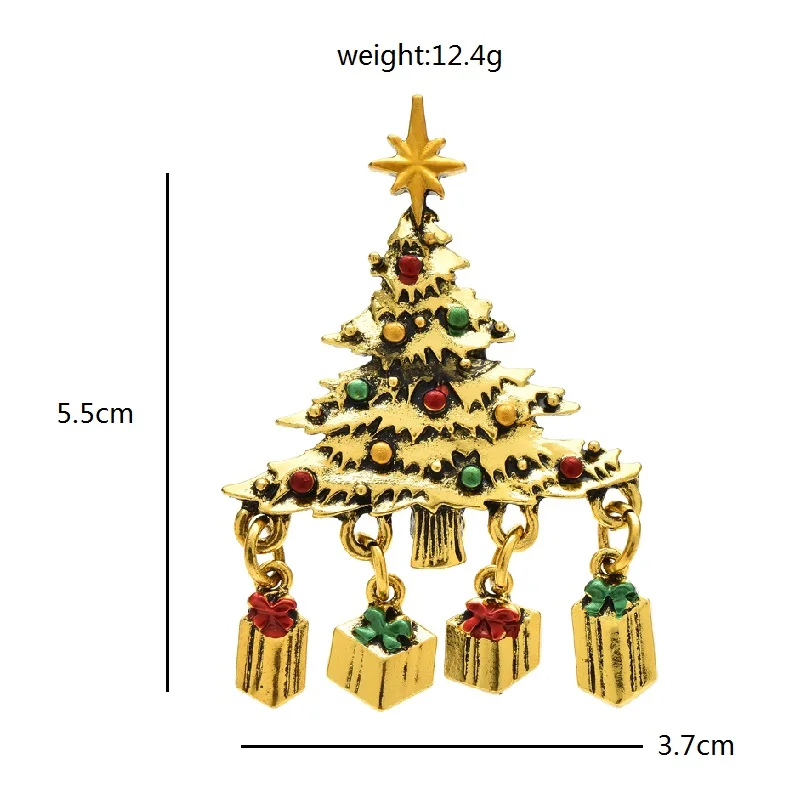Wuli&baby Vintage Christmas Tree Brooches For Women Men 2-color Gifts Box Tree New Year Brooch Pins Gifts