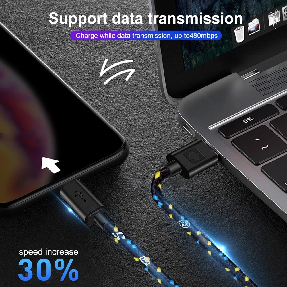 2A USB to Type C Mobile Phone Fast Charging Cable Nylon Braided USB to Type C Fast Charge Cord For iPhone Huawei Xiaomi Samsung