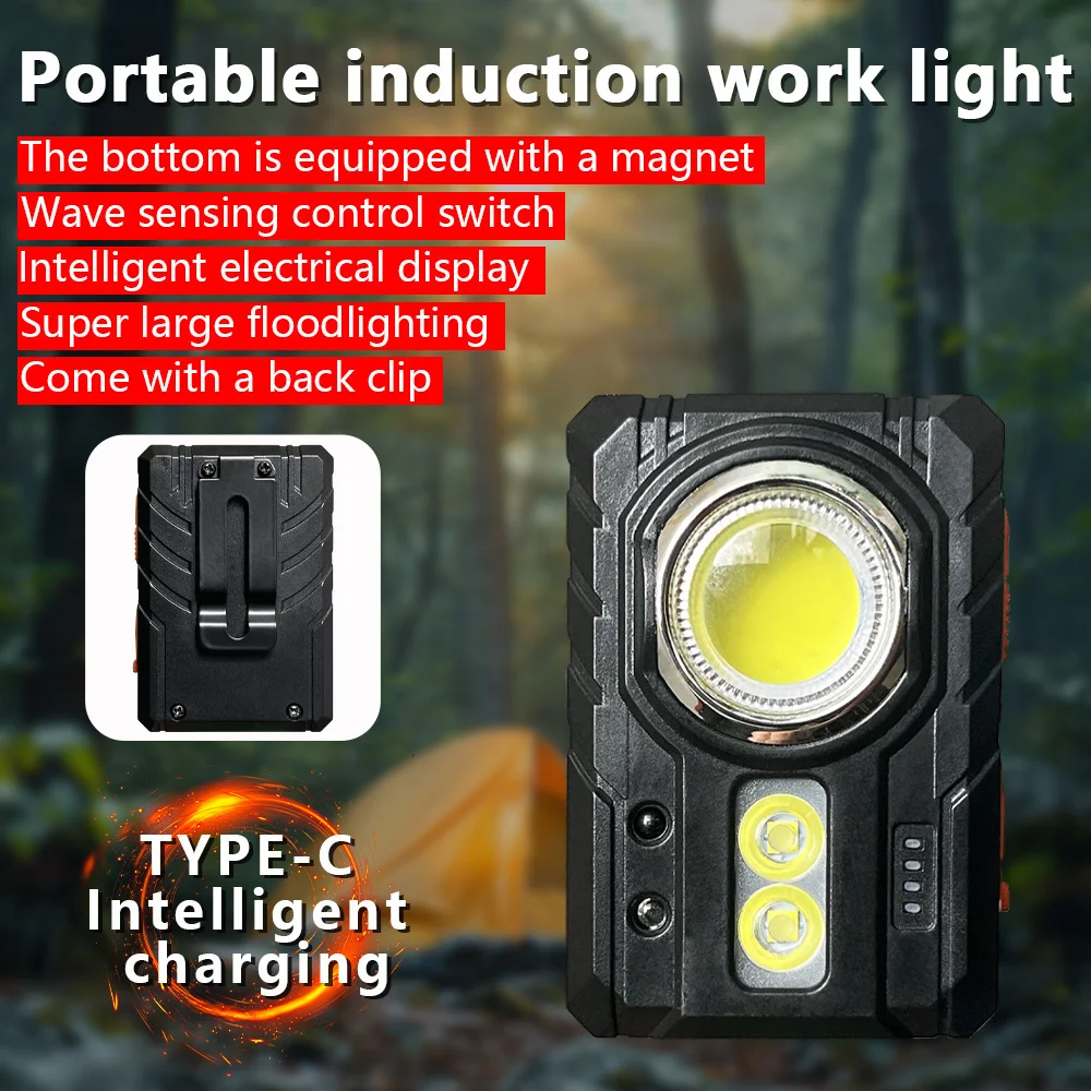 Intelligent Sensor Warning Light USB Rechargeable Flashlight Portable Work Lights Outdoor Waterproof Torch Emergency Lamp