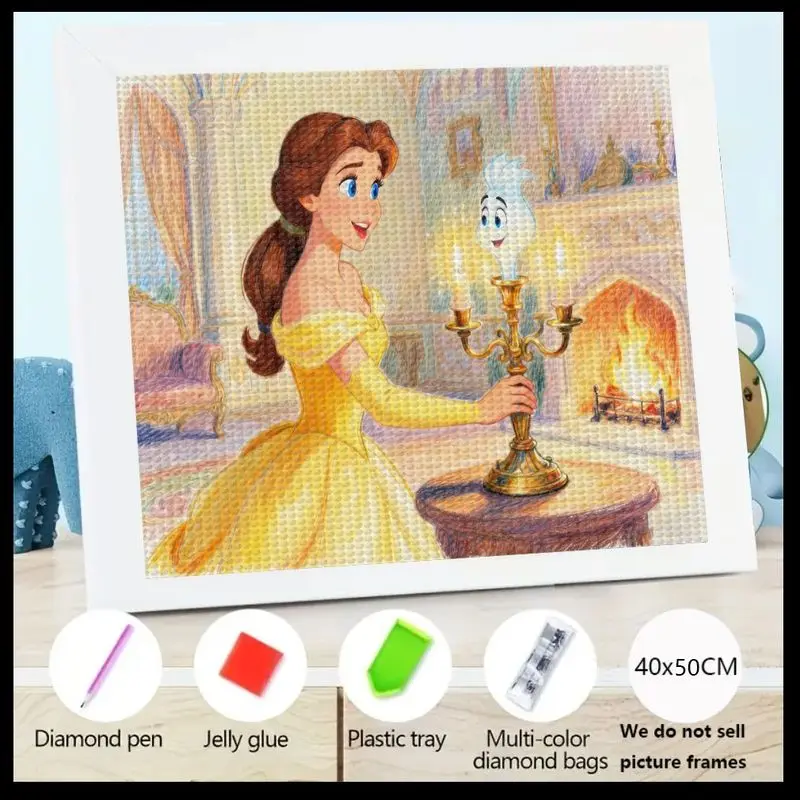 

1PC 5D Diamond Painting Kit, DIY Full Drill Beauty and the Beast Princess Belle & Lumière Scene, Disney Cartoon Character Crysta