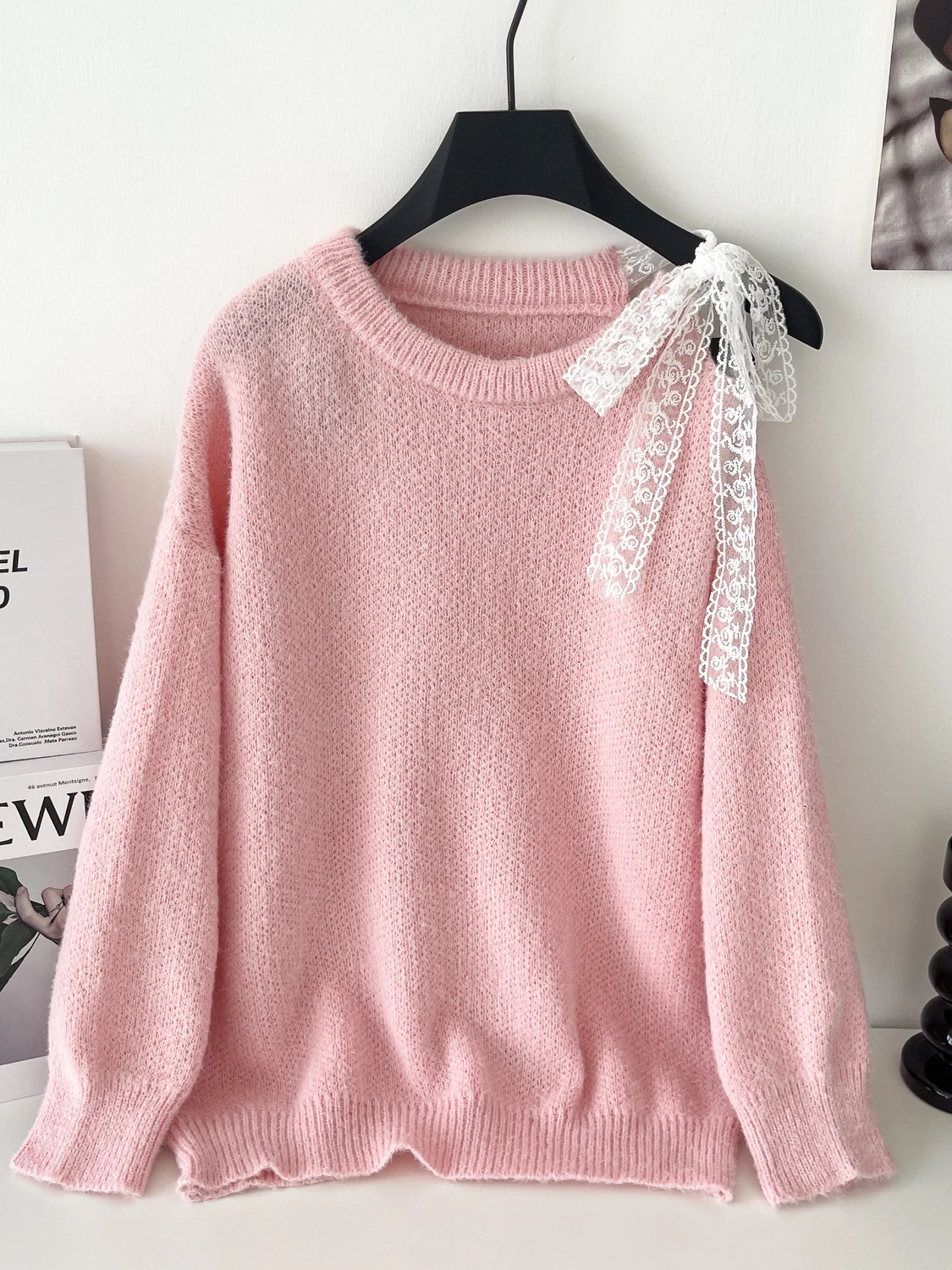 

Ladies' Lazy Sle oulder-baring Knitwear Knot Loose Slimming Overhead Long Sve Sweater Sweet Sle Autumn Season