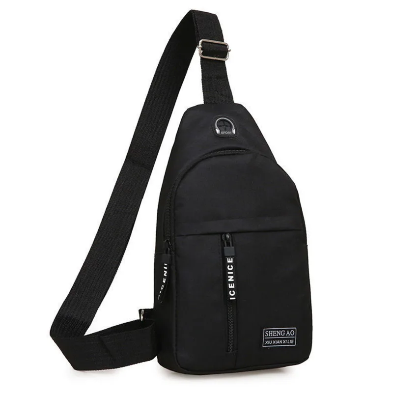 Men Shoulder Bags USB Charging Earphones Cable Hole Crossbody Bags for Men Anti Theft Sports Chest Bag Short Trip Messengers Bag