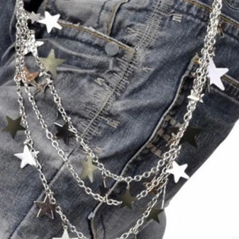 F2TD Multilayer Star Jeans Pants Chain Pocket Waist Chain Street Hip Hop Jean Chain Unisex Star Belly Waist Chain for Women