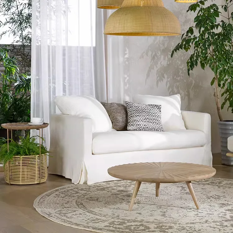 

American wabi-**** style modern simple style white linen fabric small apartment living room hotel homestay removable sofa
