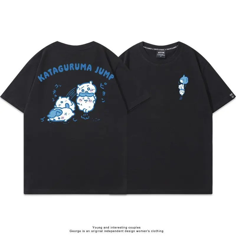 Anime Chiikawa Short Sleeve T-Shirt Pure Cotton Clear Print Summer Tee Loose Fit Breathable Soft Skin-friendly Casual Top Unisex