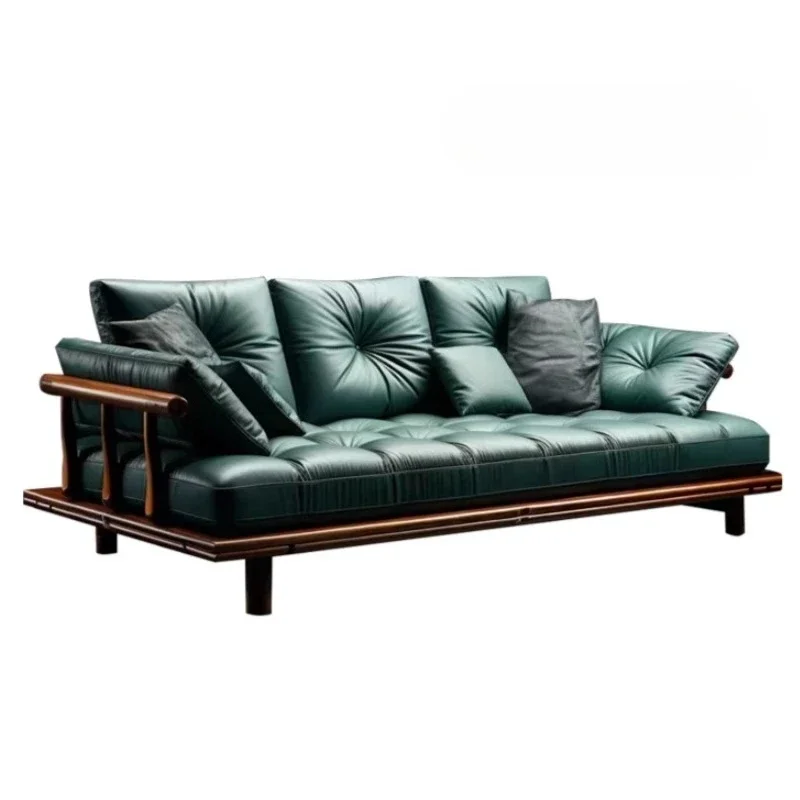 A Small apartment home style new minimalist sofa walnut solid wood three-person straight sofa