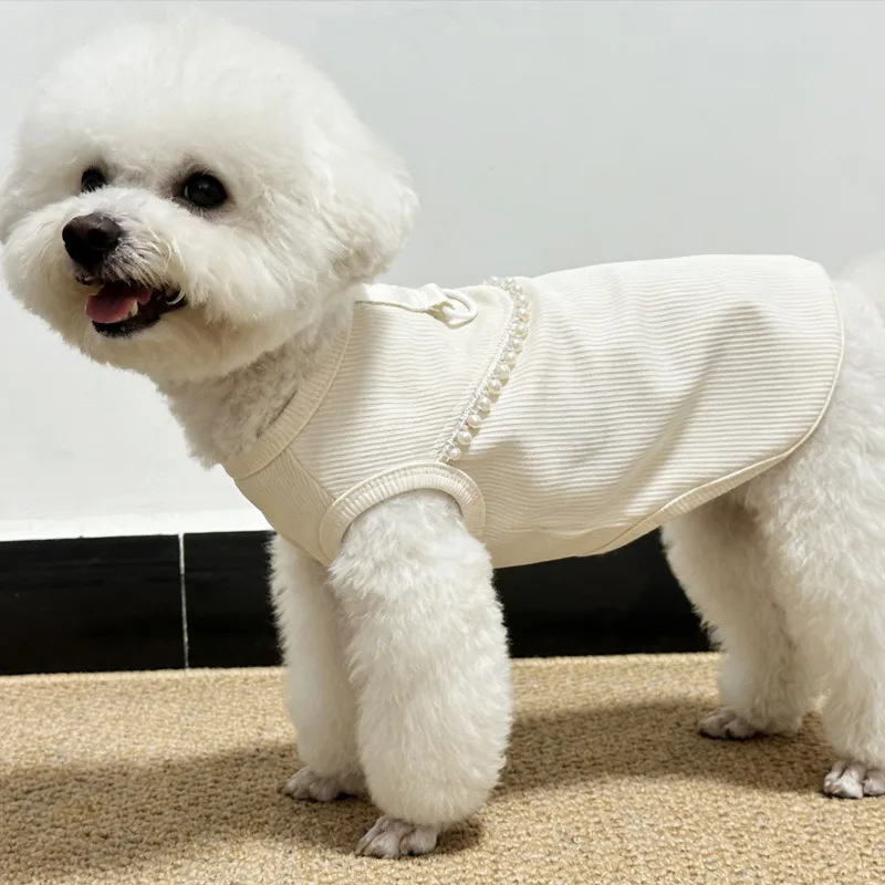 2026 Beige Schnauzer Tanktop Sommer Dünne Haustierkleidung Süßer als Bär Hund Perlen T-Shirt Hunde-Zweibein-Pullover