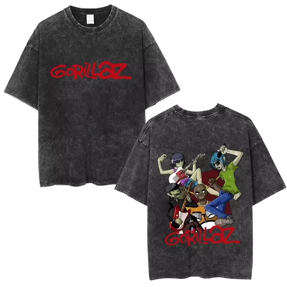 Gorillaz Washed T-shirt Oversized Unisex Couples Streetwear Trendy Y2k Short Sleeves Classic high quality Vintage Loose Couples