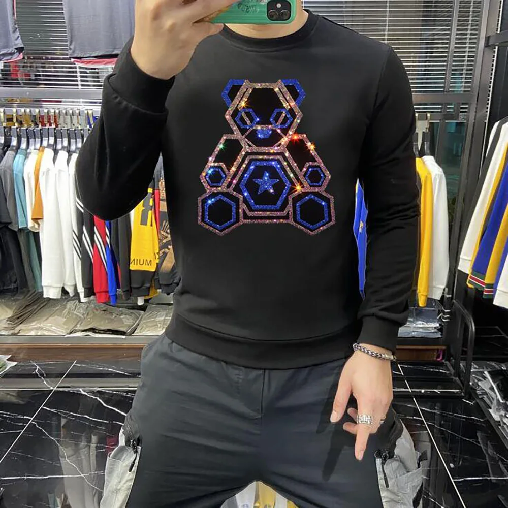 

Winter thick design hoodies Man sweatershirtt 2023 Rhinestone long Sleeve hoodies new arrive