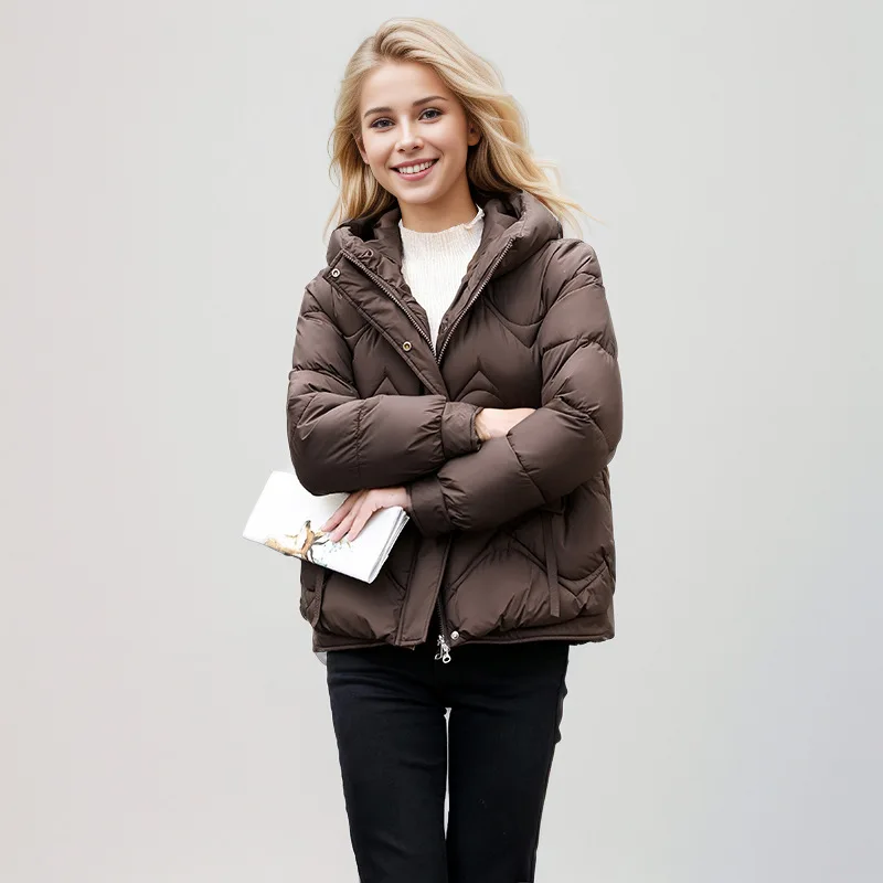 Women's Short Jacket Coats YJKDYK 2024 Winter Women's Jacket Female Pure Color Parkas Hooded Stand Collar Warm Cotton Jacket