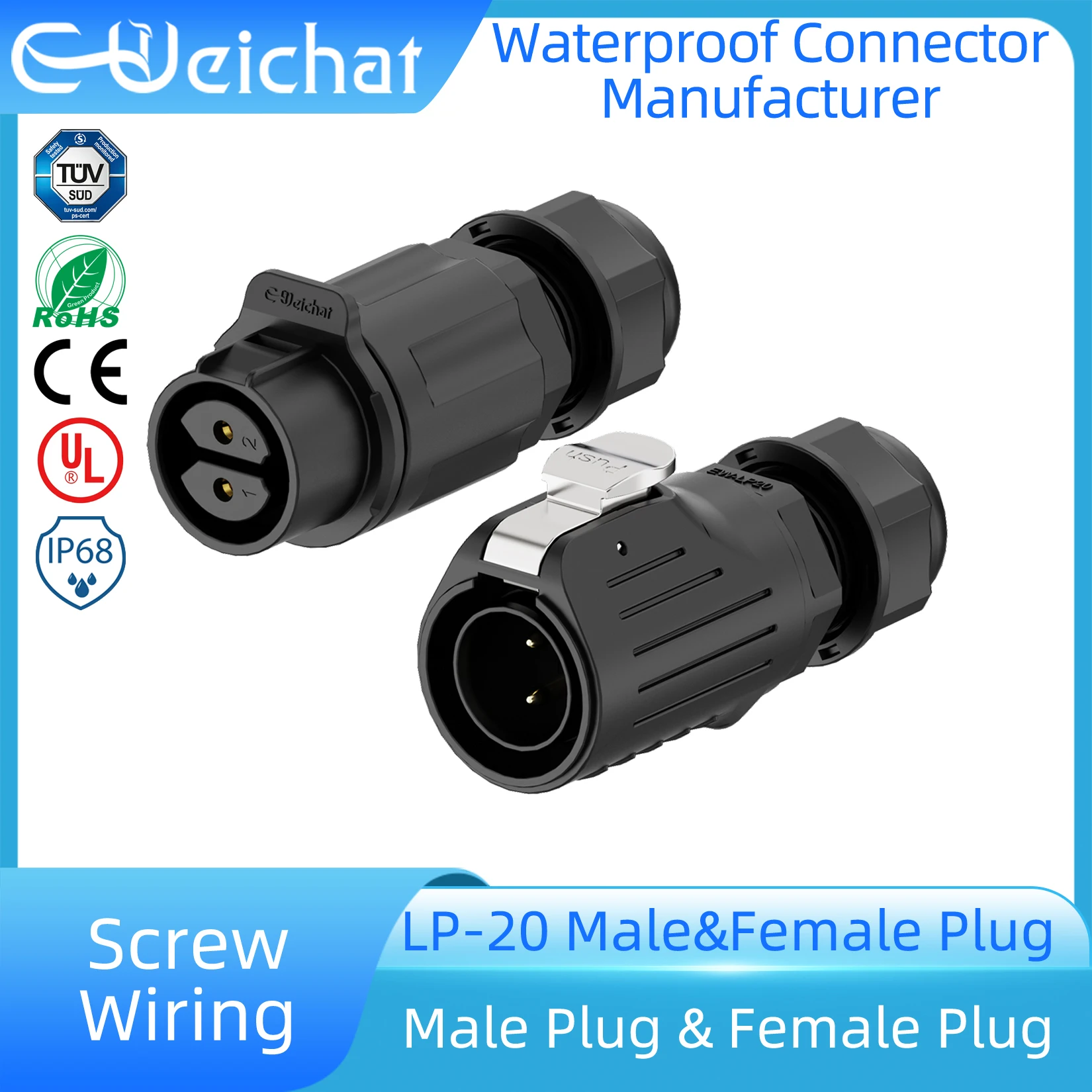 

LP20 IP68 Waterproof Connector Screw Wiring Solderless PBT Plastic Shell 2-7Pin Male + Female Plug Industrial Aviation Connector