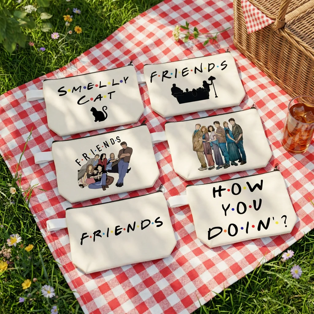 Friends TV Show Series Pattern Stationery Storage Bag Fashion Canvas Cosmetic Bag Party Travel Shopping Clutch Bag Fans Gift