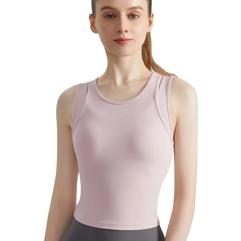 

Sports Vest One-piece Cup Wide Shoulder Strap High-strength I-shaped Beautiful Back Long Fake Two-piece Yoga Vest for Women
