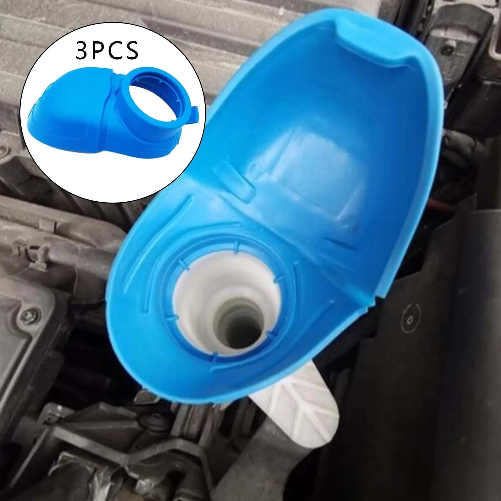 3Pcs Washer Fluid Reservoir Caps Car Windscreen Washer Bottle Cap, 6V0955485 Funnel Blue Windshield 000096706 Car Parts