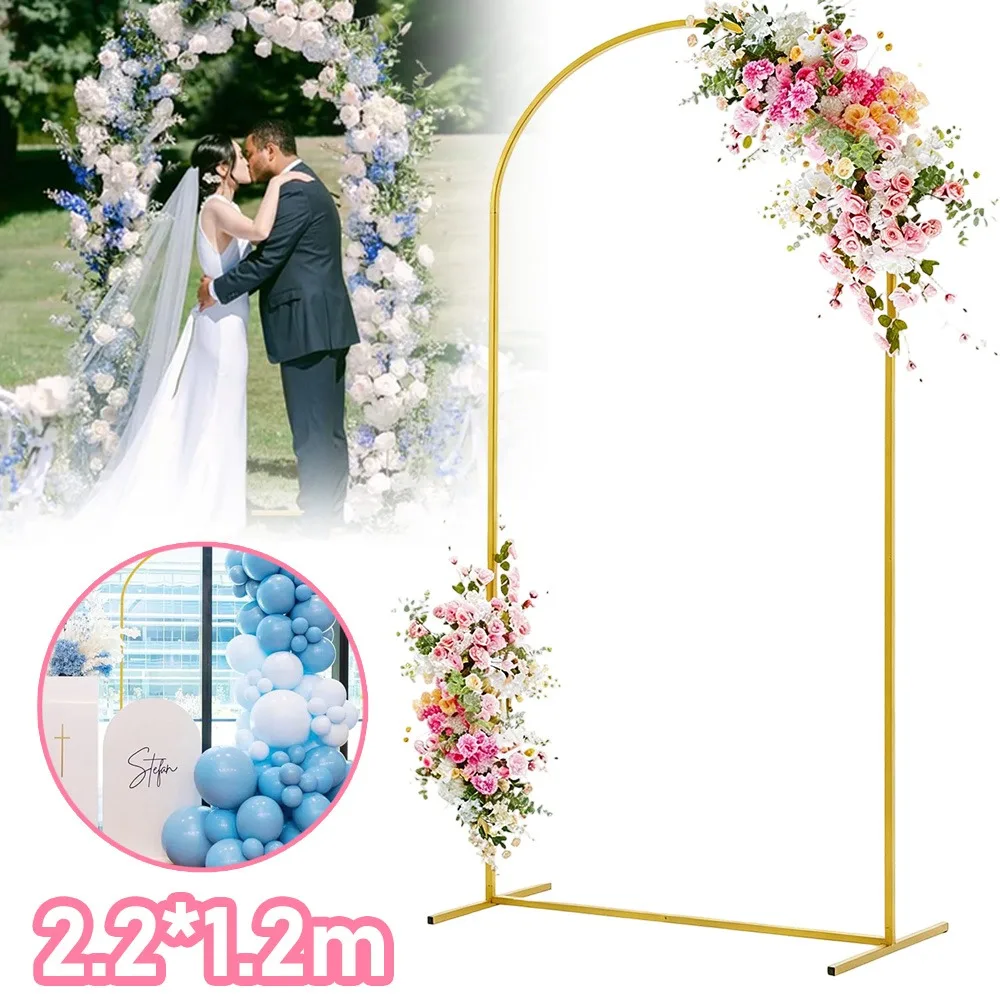 Support de fond photo élégant en métal doré brillant, cadre décoratif en forme d'arche, support de fond robuste, idéal pour les mariages, les anniversaires et les cérémonies de remise des diplômes, décoration florale