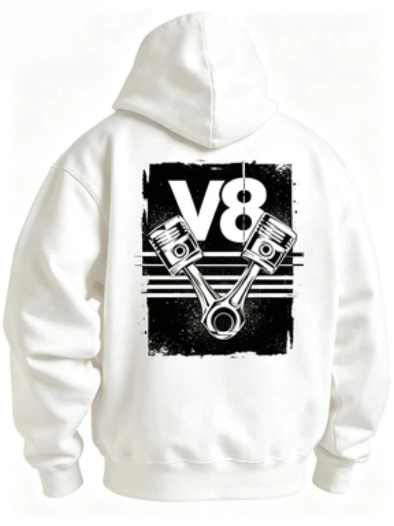 V8 Engine Men Hoodie Retro Mechanical Piston Graphic Casual Hooded Pullover Long Sleeve Sweatshirt  Fit Male Clothing