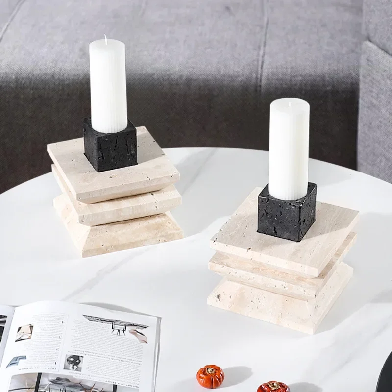 

Travertine Candle Holder for Table Centerpieces Natural Marble Candlestick Holder for Wedding Anniversary Home Decoration