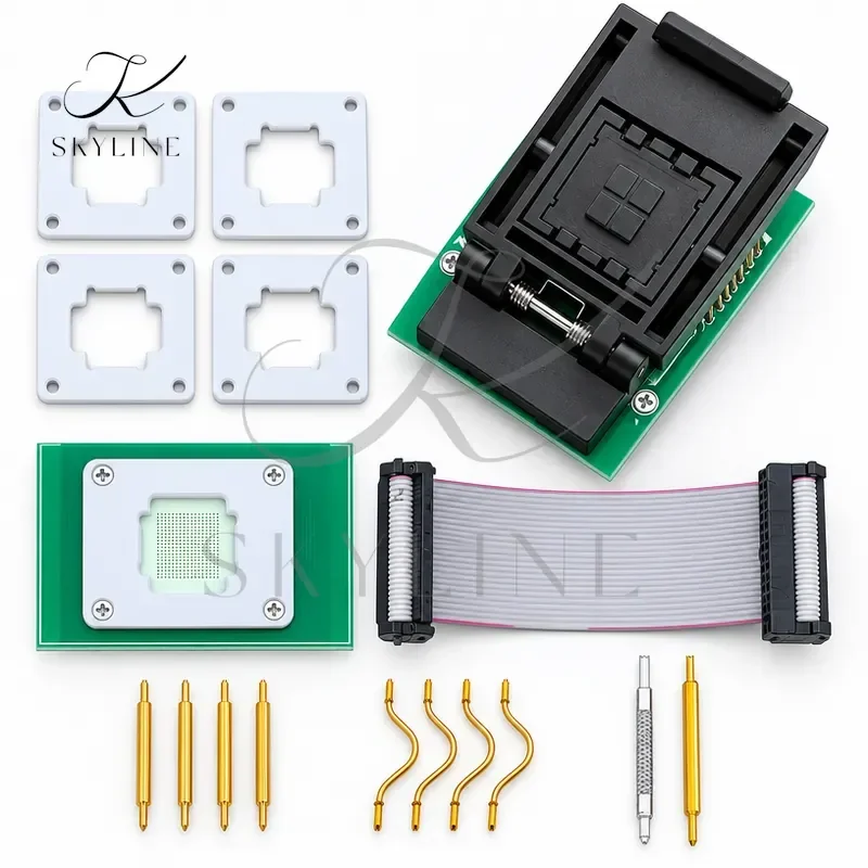 EMMC BGA64 Adapter IC Socket For T76 Programmer With Dual Head Spring Loaded Test Probe Holder Plus 5PCS Limit Frames