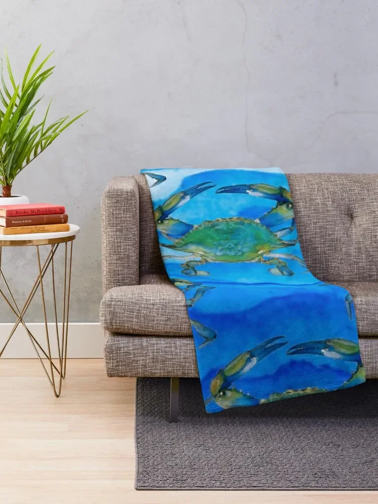 Blue Crab Oil Painting/Water Waves Watercolor Throw Blanket Shaggy christmas decoration Blankets