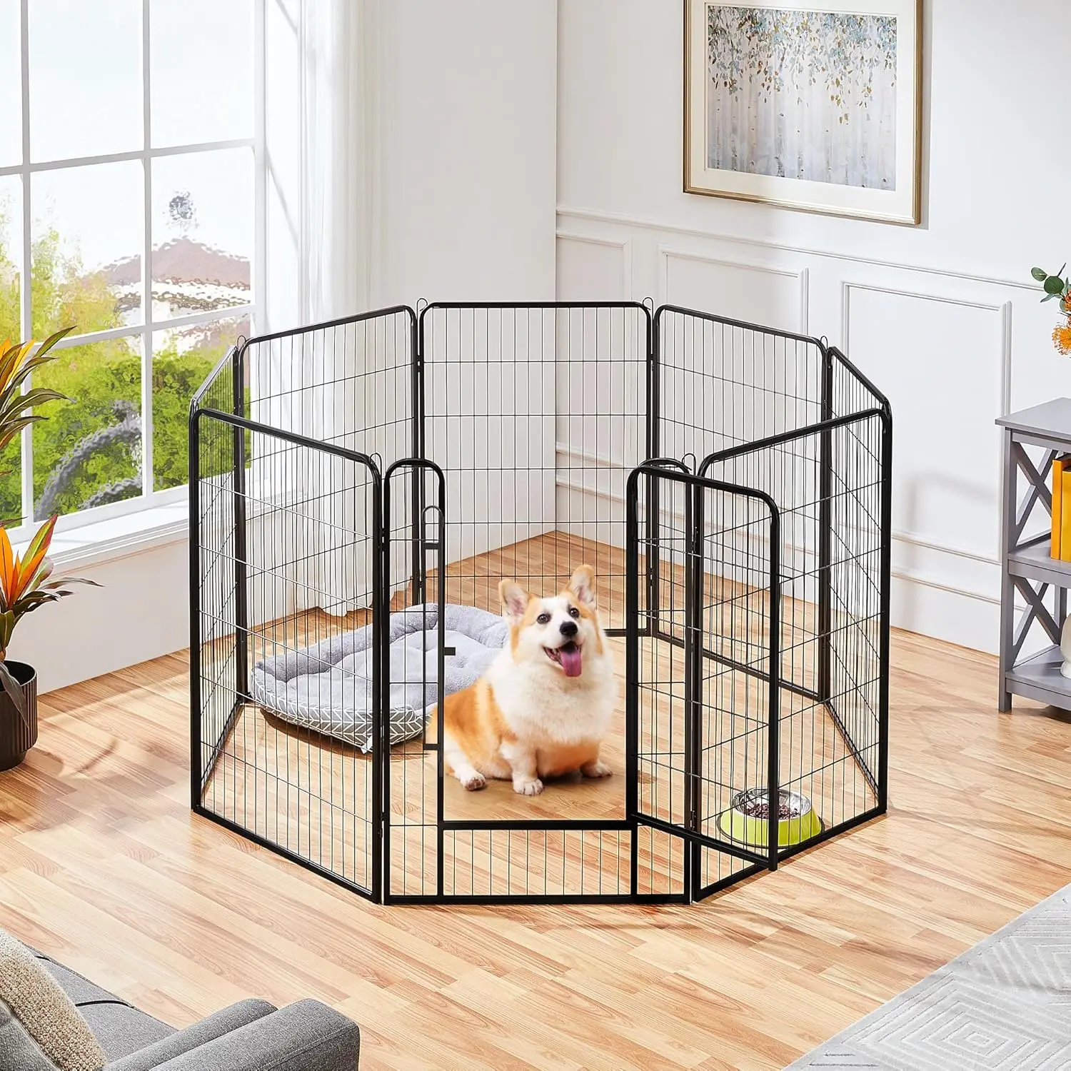 Dog Playpen, Heavy Duty Dog Fence Outdoor Metal Indoor Pet Puppy Exercise Pen Barrier Kennel with Door for Yard/RV Camping