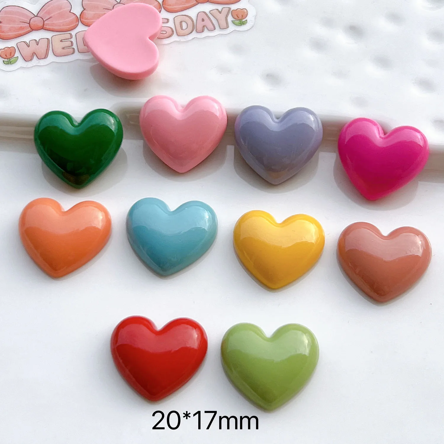 200pcs 20mm Glossy Multicolor Heart Resin Charm Flatback Cabochon Diy Scrapbook Phone Crafts Embellishment Jewelry Accessories