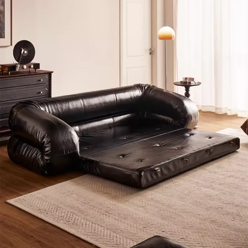 Oil Wax Full Grain Leather Sofa, Italian Vintage Modular Sectional Sofa Bed, Premium Genuine Leather Seating for Villa