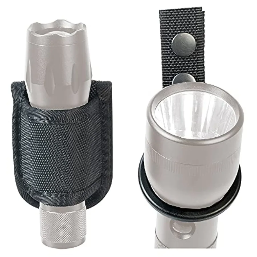 Compact Flashlight Holder Open Top + Flashlight Ring Strap Holder Hold Mag Lite and Other D/C Cell Flashlights