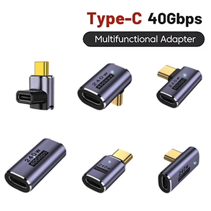 USB 4.0 40Gbps Adapter 90 Degree Right Angle USB C To USB C Thunderbolt 3 / 4 Type C Male To Female Converter For Macbook Laptop